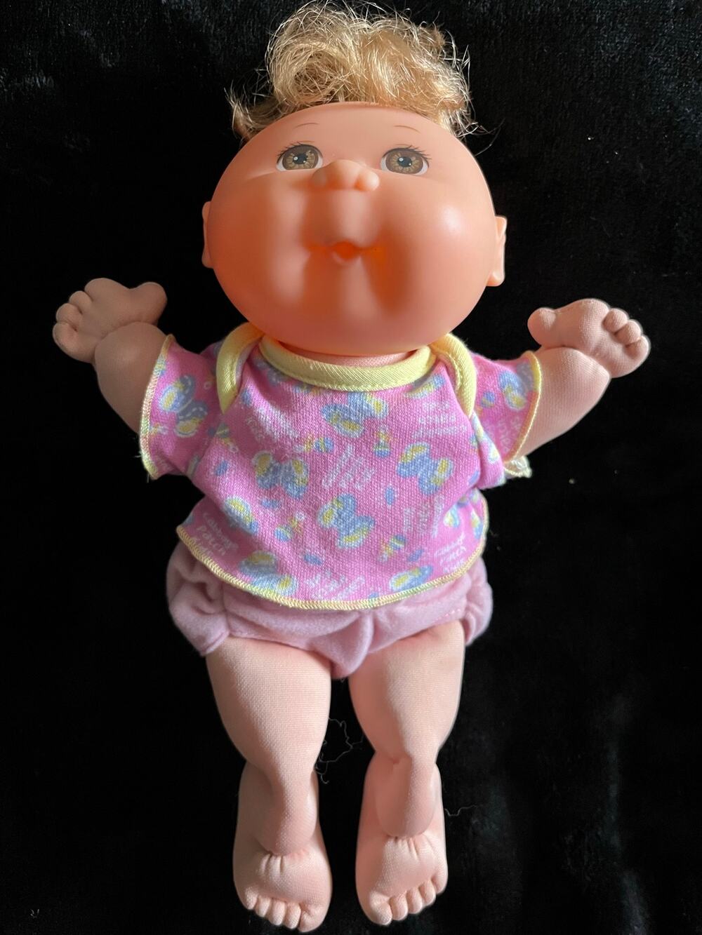 1999 Mattel Cabbage Patch Kids 10” Baby Doll Blonde Brown Eyes Pink Pajamas